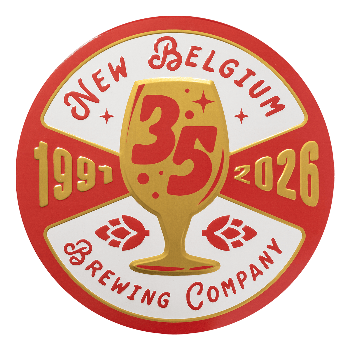 New Belgium 35th anniversary metal tacker sign