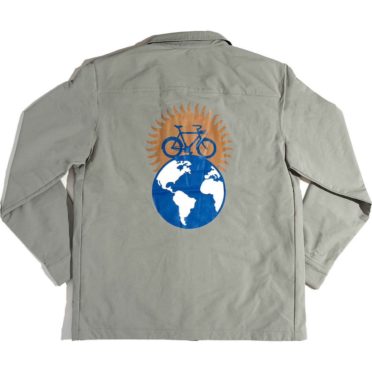 New Belgium Fat Tire Burton 3 in one jacket vest, back view with graphic on back, light grey