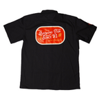 Back view of black new belgium shirt with a "brewing fun since '91" design on the back