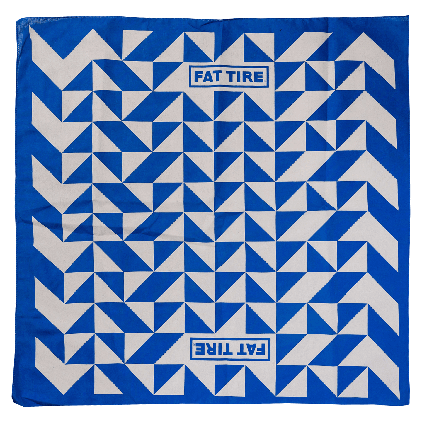 New Belgium fat tire bandana with geometric blue and white design