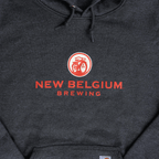 Close-up of New Belgium logo on the center of the hoodie