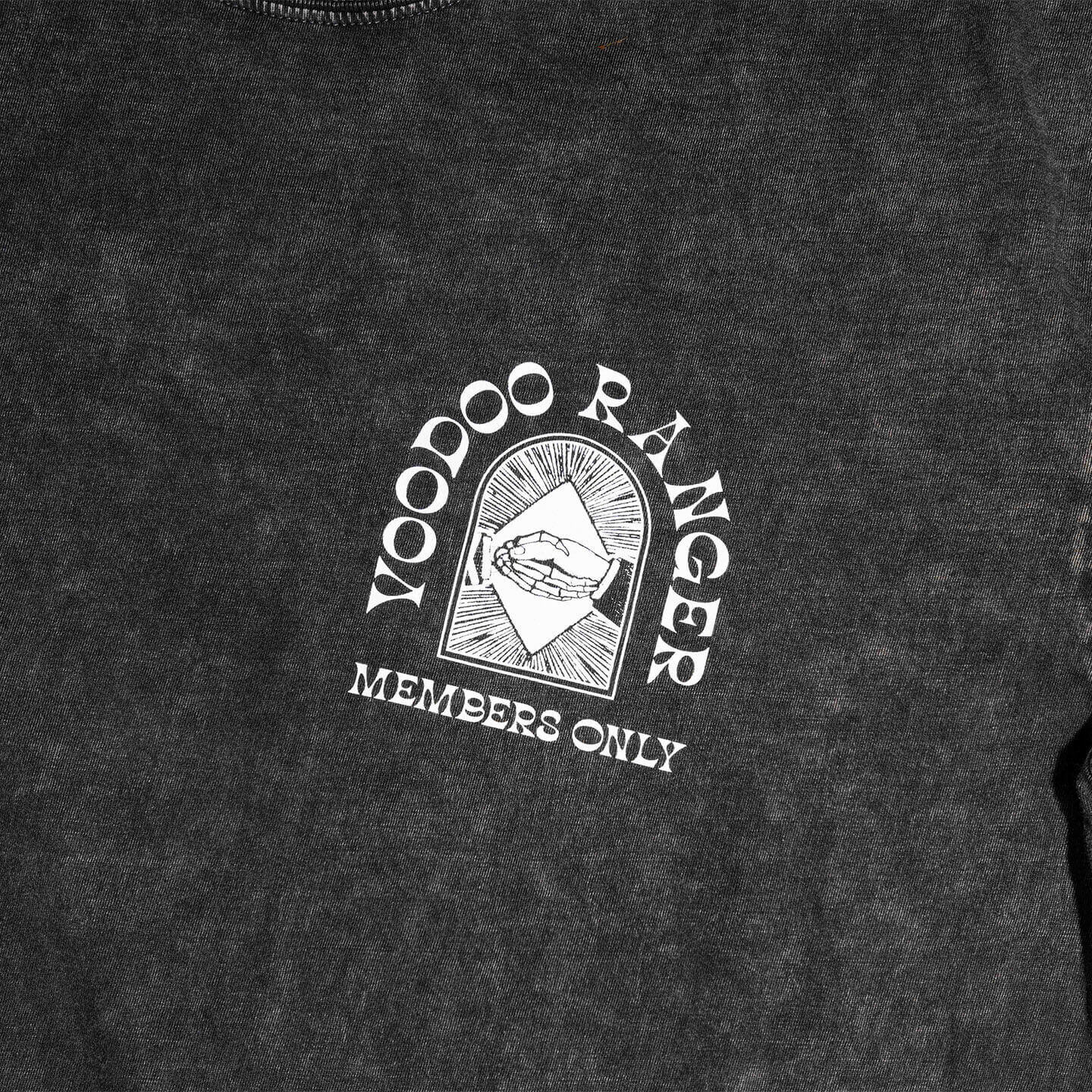 Close up of the logo on the front of the t-shirt that reads Voodoo Ranger Members Only