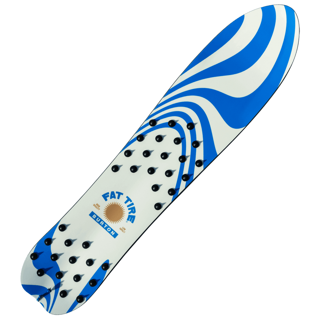 Top side of blue and white Burton x Fat Tire backseat driver surfing snowboard