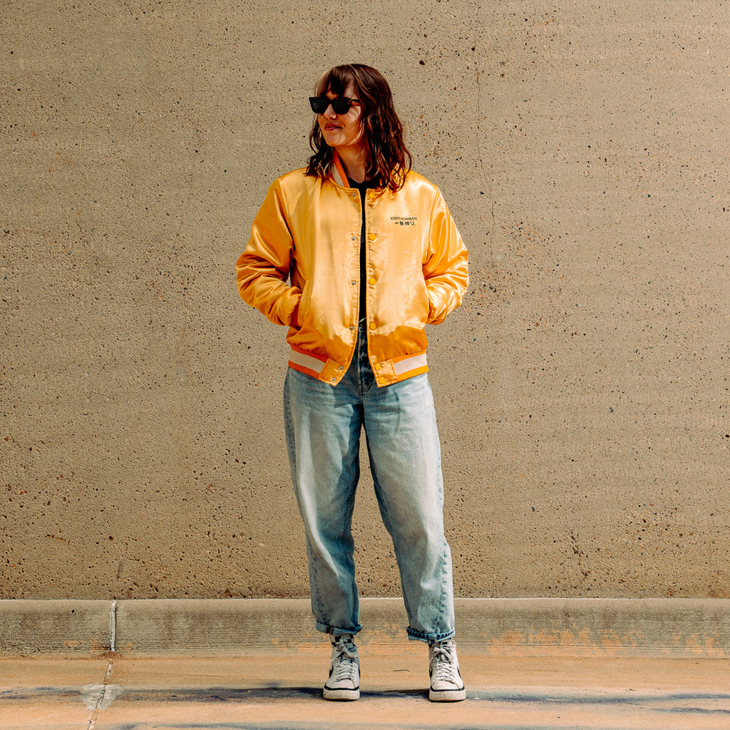Kirin Gold Satin Bomber Jacket