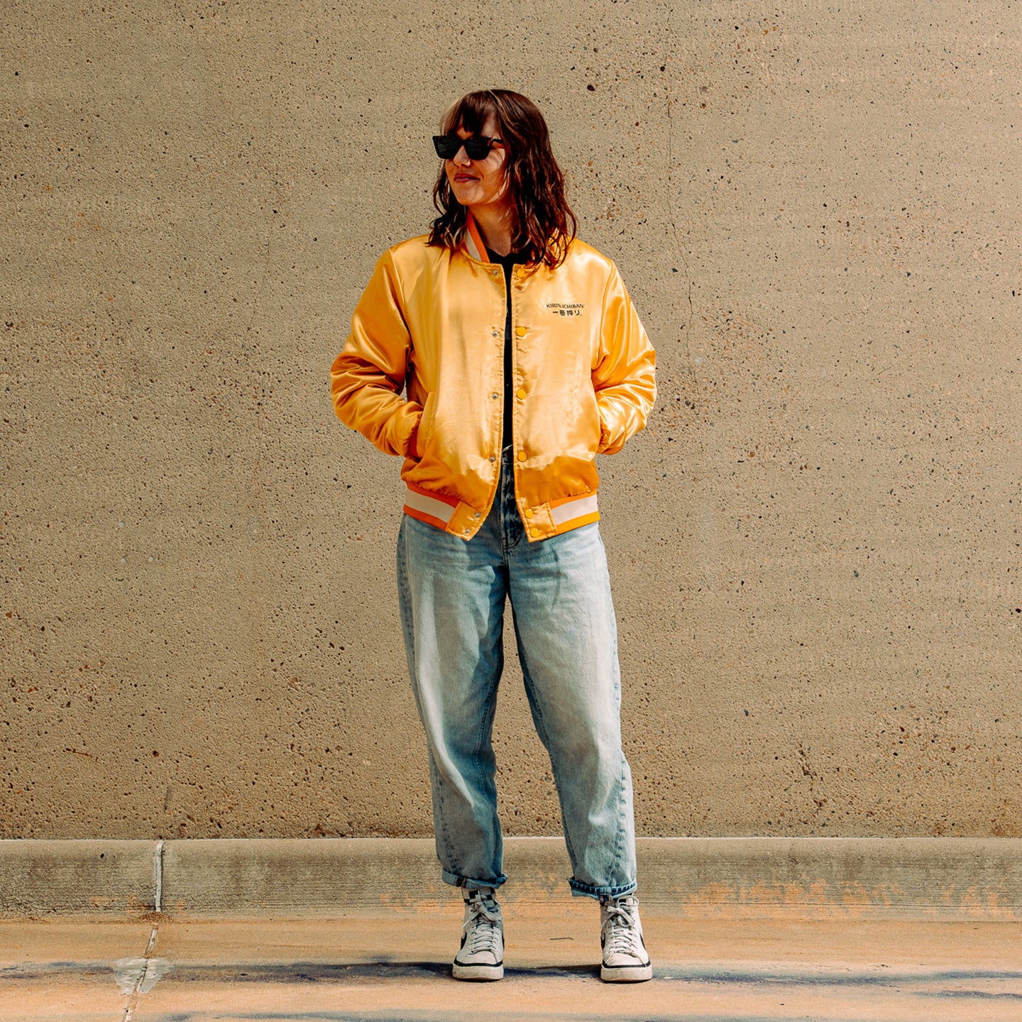 Kirin Gold Satin Bomber Jacket