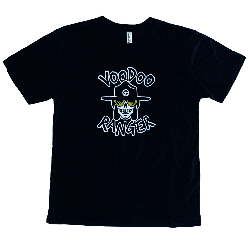Front of black Voodoo Ranger mask t-shirt