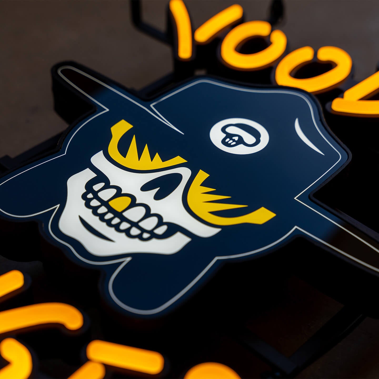 Close up, angled view of the LED sign